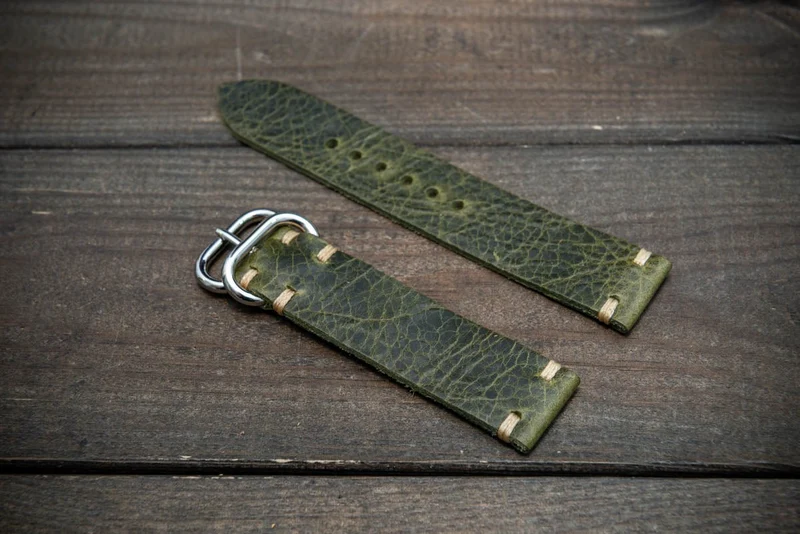 Badalassi Oliva Wax leather watch strap. Hand-made to order in Finland. 16-24 mm.