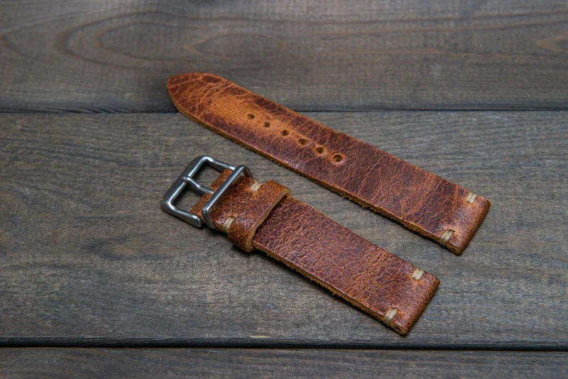 Suede vintage leather watch strap (Crazy cow), handmade in Finland