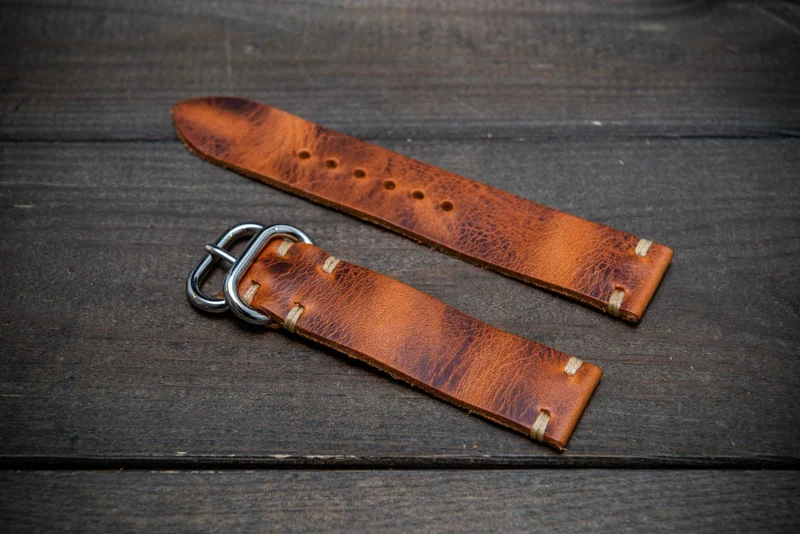 Badalassi Tawny Wax leather watch strap. Hand-made to order in Finland. 16 mm-26 mm.