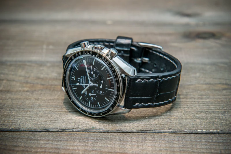 Alligator watch strap, Black matte, handmade in Finland