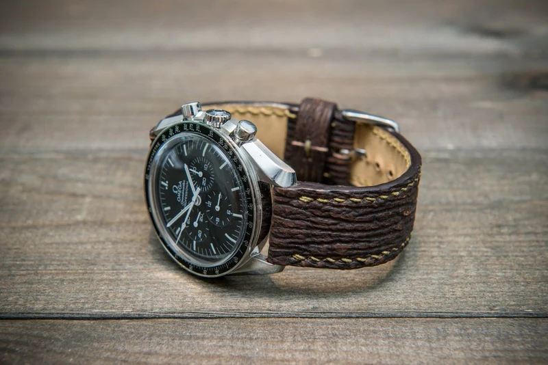 Shark leather watch strap, Dark brown matte