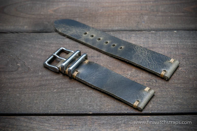 Leather watch strap, Badalassi wax grey. Hand-made to order in Finland.