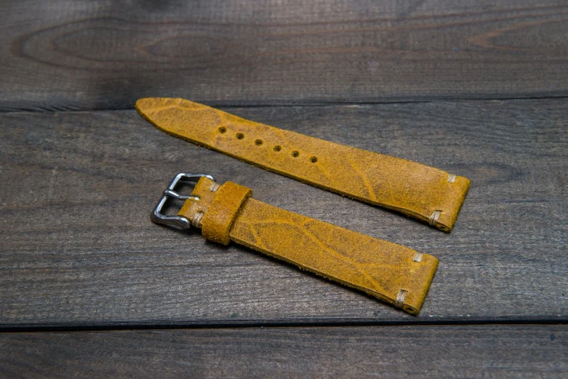 Suede vintage tapered leather watch strap (Crazy cow), handmade in Finland.