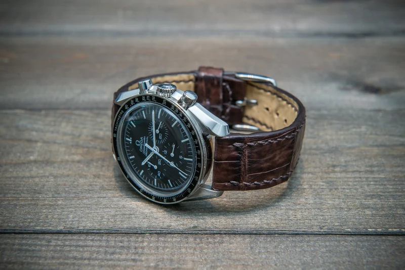 Alligator watch strap, Dark Brown matte, handmade in Finland