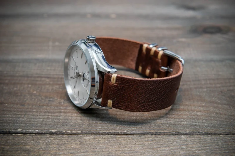 Badalassi Tobacco Wax leather watch strap. Hand-made to order in Finland.
