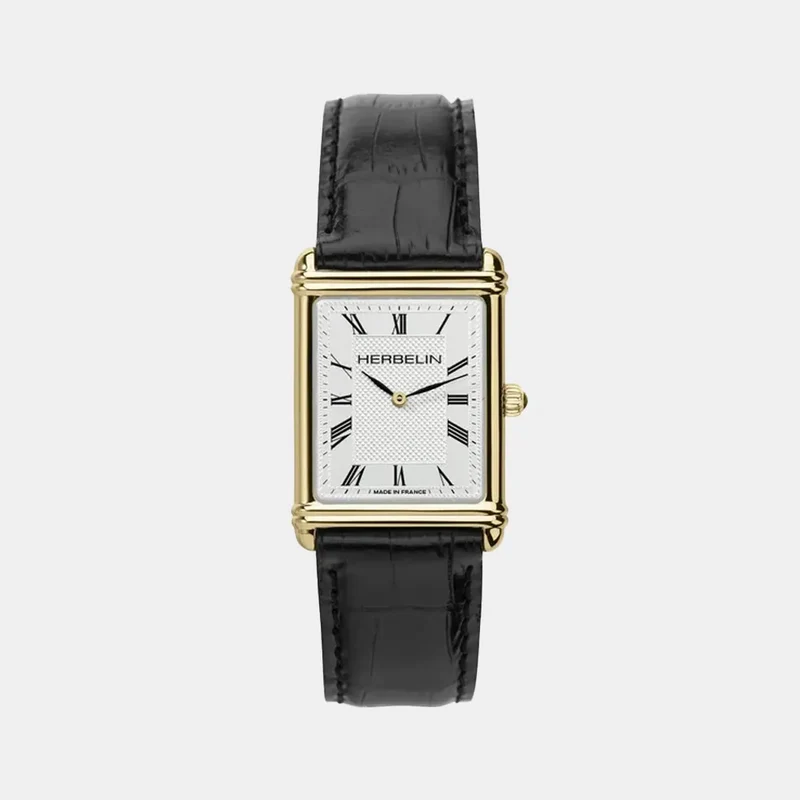 Montre HERBELIN Homme Art Déco en Cuir Noir 17468P08