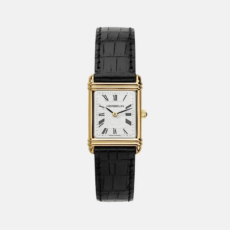 Montre HERBELIN Femme Art Déco en Cuir Noir 17478P08