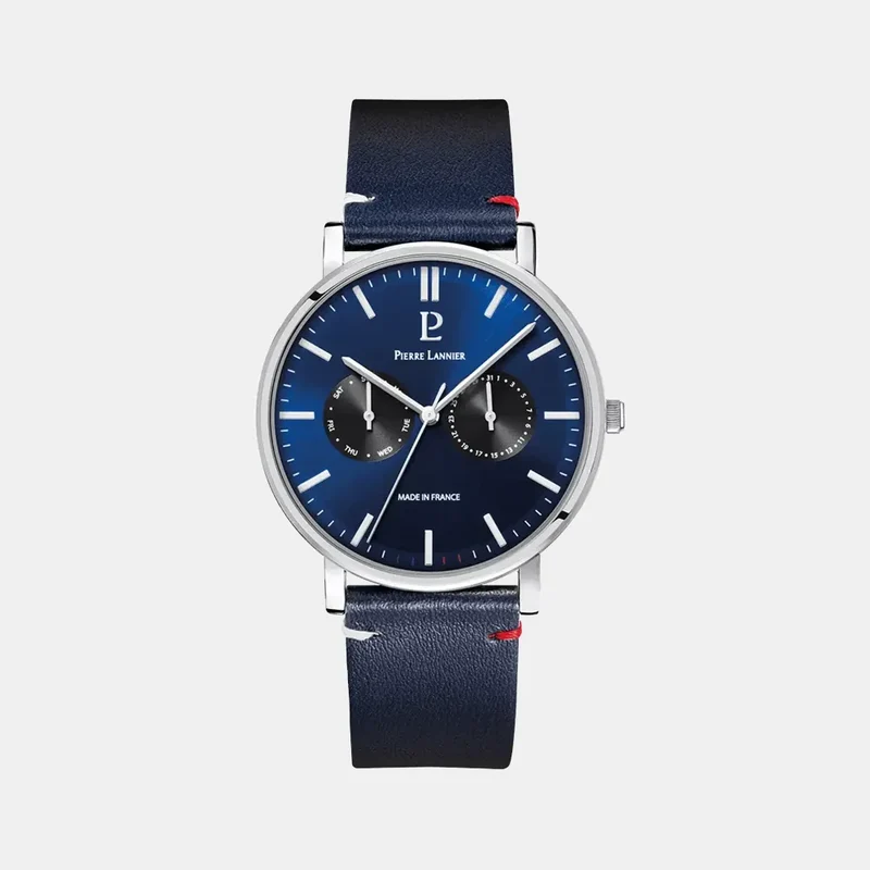 Montre PIERRE LANNIER Homme Essential en Cuir Bleu 206J166