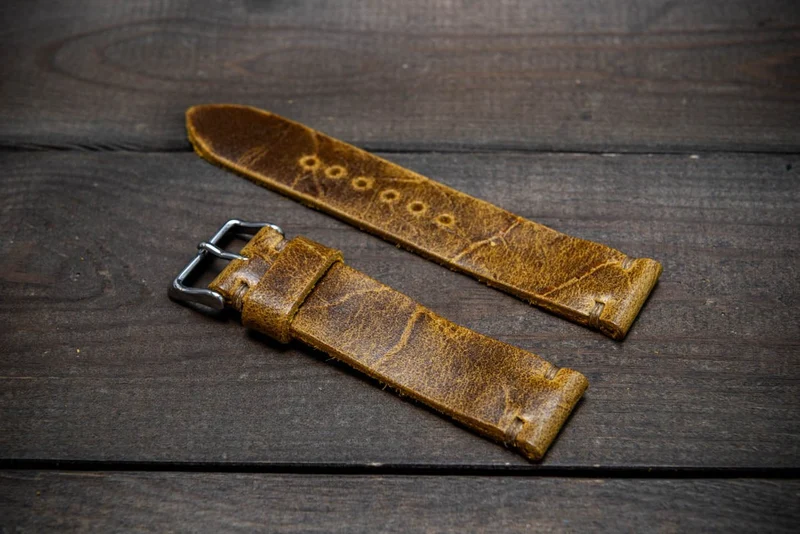Suede vintage leather watch strap (Crazy cow) Ginger, handmade in Finland