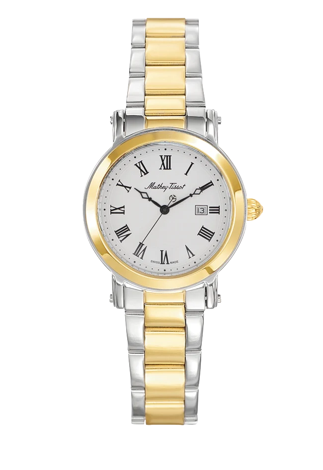 Montre Mathey-Tissot City Metal en acier inoxydable plaqué or et cadran blanc D31186MBR