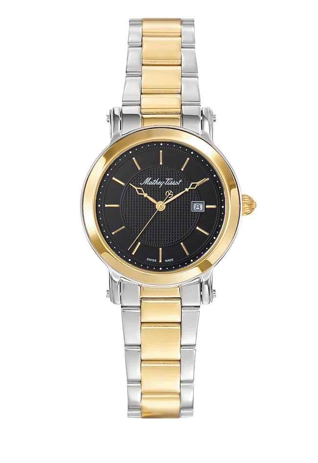 Montre Mathey-Tissot City Metal en acier inoxydable plaqué or et cadran noir D31186MBN