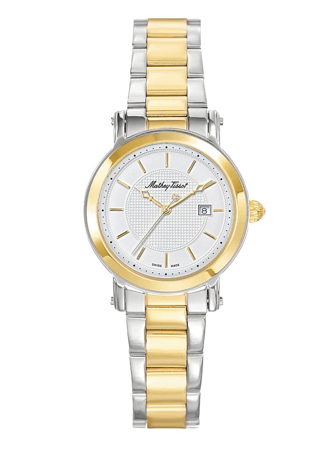 Montre Mathey-Tissot City Metal en acier inoxydable plaqué or et cadran blanc D31186MBI