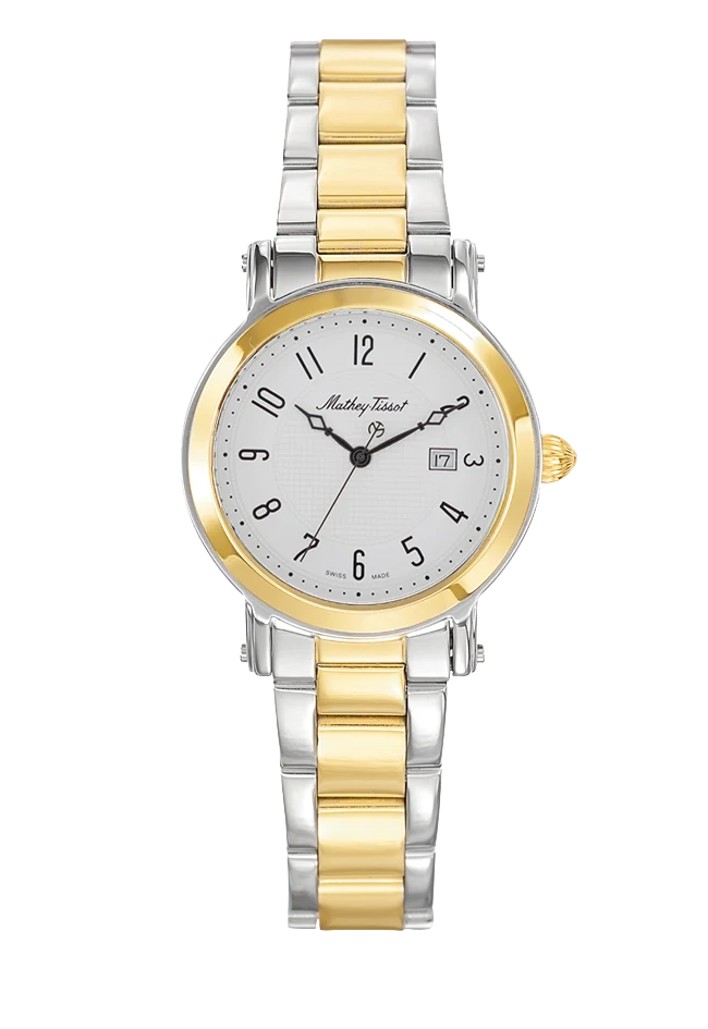 Montre Mathey-Tissot City Metal en acier inoxydable / plaqué or et cadran blanc D31186MBG