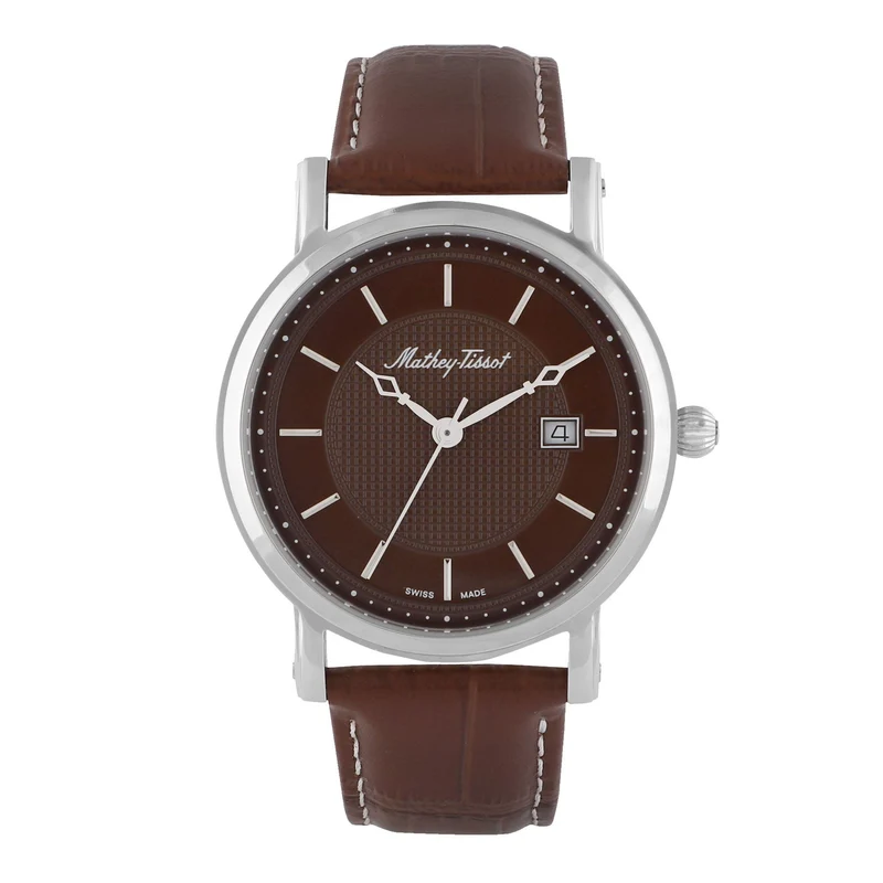 Montre Mathey-Tissot City en acier inoxydable, cuir marron et cadran marron HB611251AM