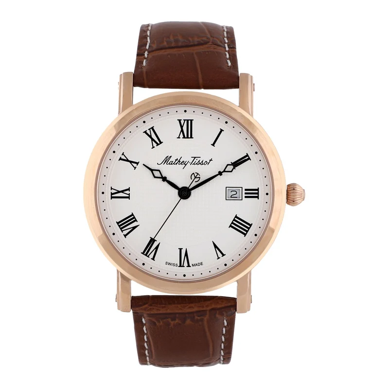 Montre Mathey-Tissot City en or rose / cuir marron et cadran blanc H611251PBR