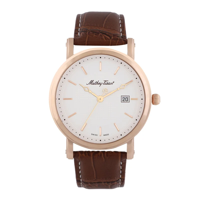 Montre Mathey-Tissot City Or rose / Cuir marron et cadran blanc HB611251PI