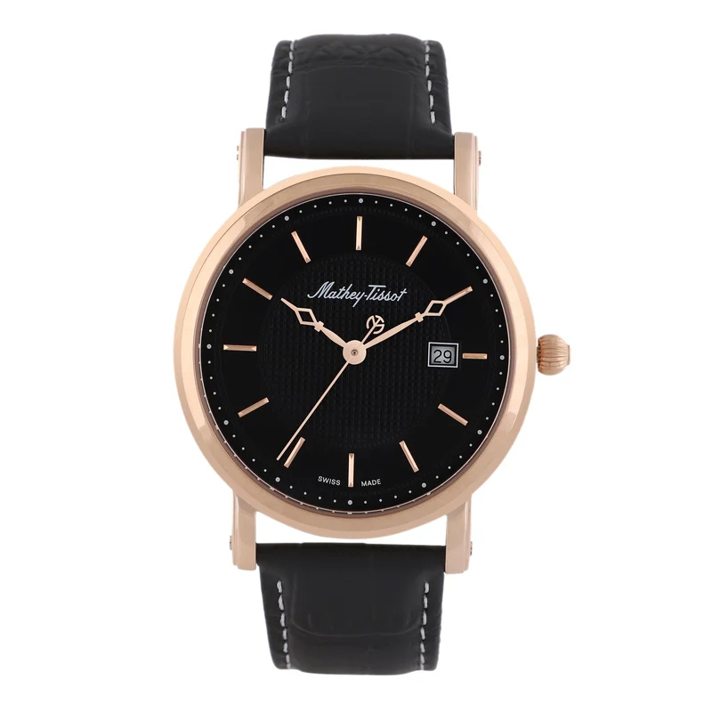 Montre Mathey-Tissot City Or rose / Cuir noir et cadran noir HB611251PN