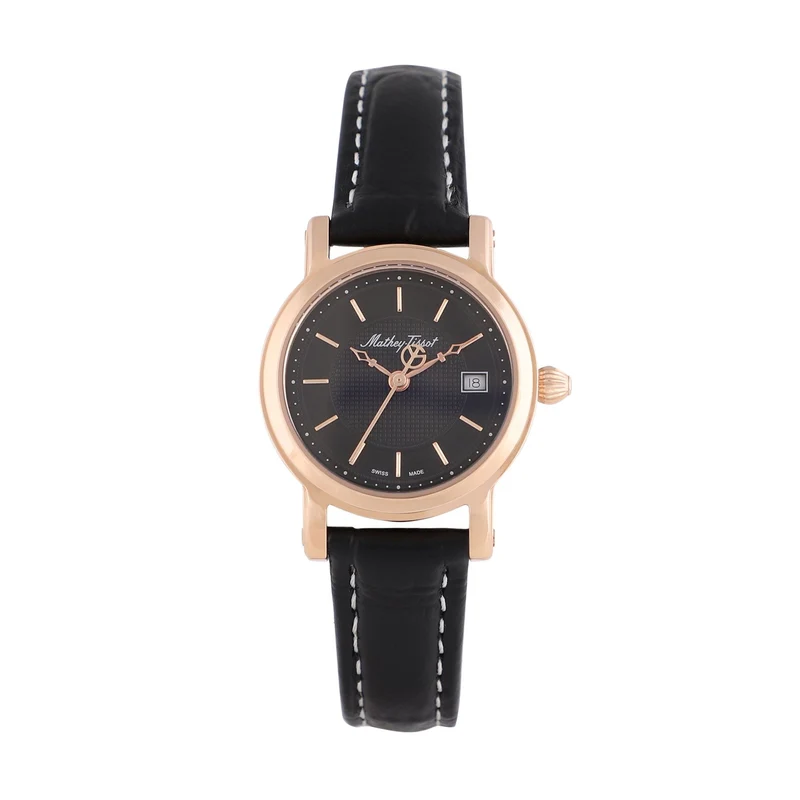 Montre Mathey-Tissot City en or rose, cuir noir et cadran noir D31186PN