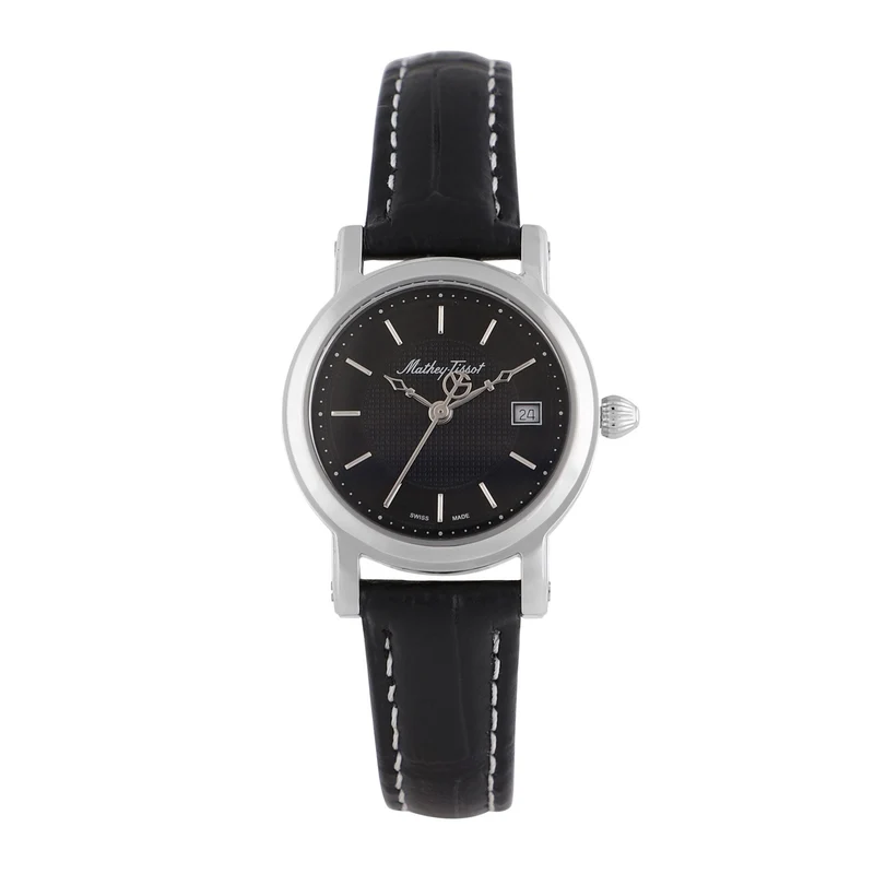 Montre Mathey-Tissot City en acier inoxydable, cuir noir et cadran noir D31186AN