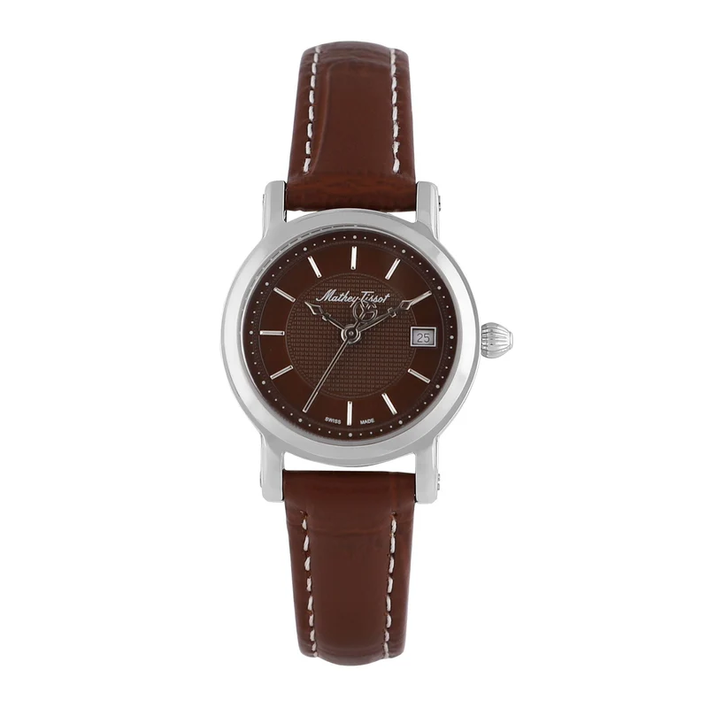 Montre Mathey-Tissot City en acier inoxydable, cuir marron et cadran marron D31186AM