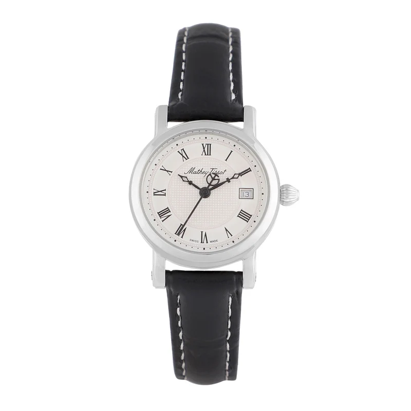 Montre Mathey-Tissot City en acier inoxydable, cuir noir et cadran blanc D31186ABR
