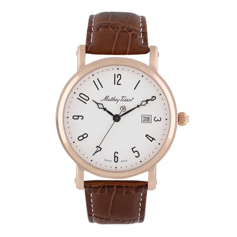 Montre Mathey-Tissot City Or rose / Cuir marron et cadran blanc HB611251PG