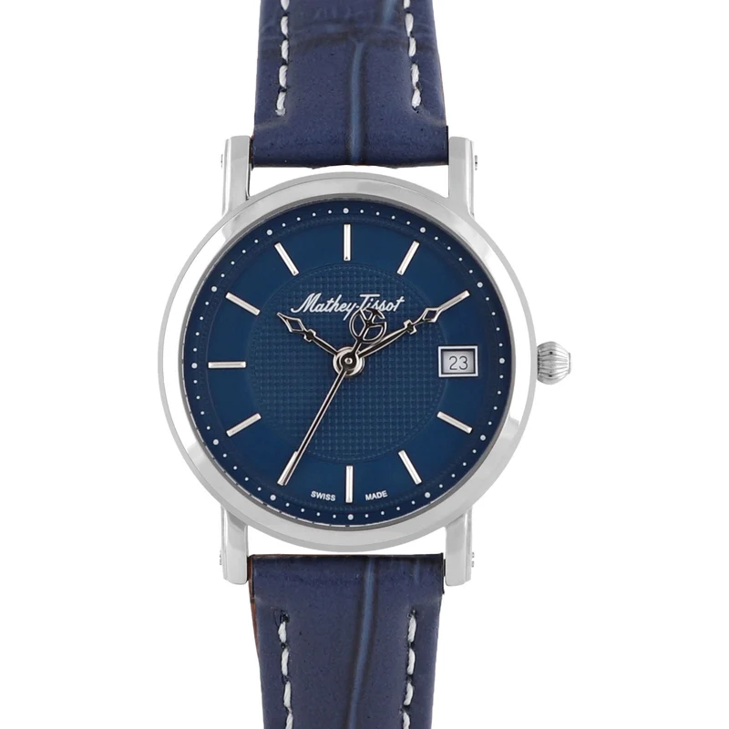 Montre Mathey-Tissot City en acier inoxydable, cuir bleu et cadran bleu HB611251ABU