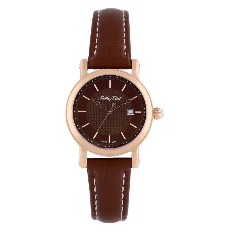 Montre Mathey-Tissot City en or rose, cuir marron et cadran marron D31186PM