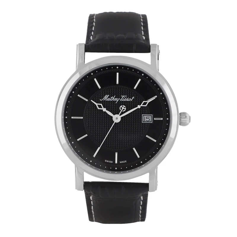 Montre Mathey-Tissot City en acier inoxydable, cuir noir et cadran noir HB611251AN