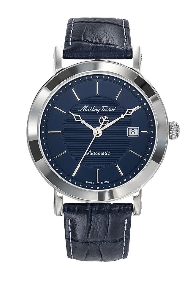 Montre Mathey-Tissot City Automatique en acier inoxydable / Cuir bleu et bracelet bleu HB611251ATABU