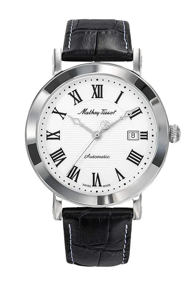 Montre Mathey-Tissot City Automatique Acier Inoxydable / Cuir Noir & Cadran Blanc HB611251ATABR