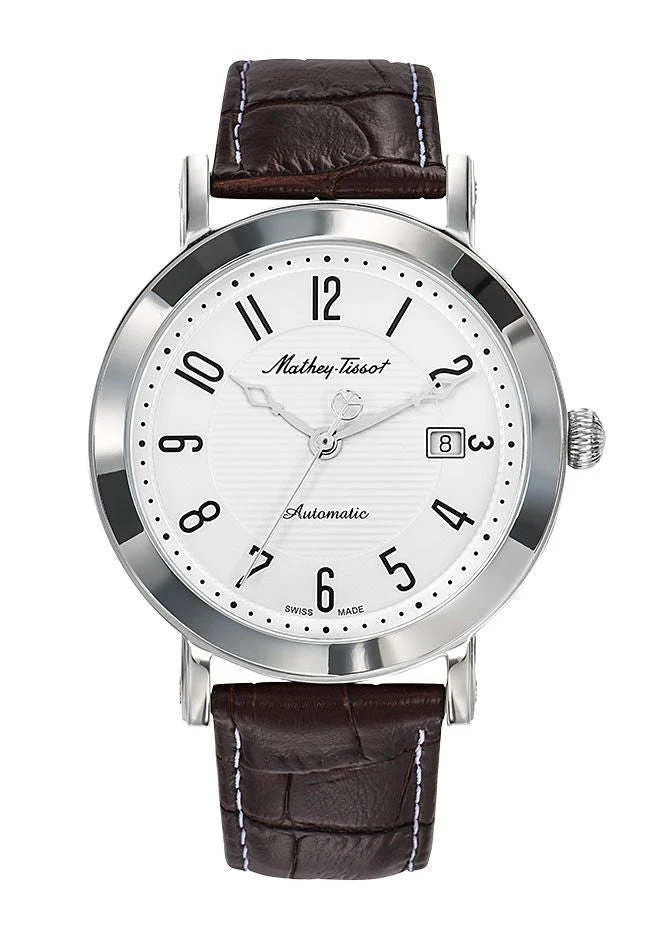 Montre Mathey-Tissot City Automatique Acier Inoxydable / Cuir Noir & Cadran Blanc HB611251ATAG