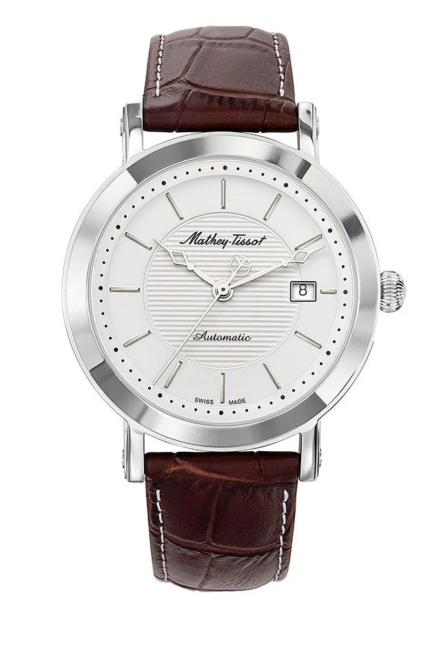 Montre Mathey-Tissot City Automatique Acier Inoxydable / Cuir Marron & Cadran Blanc HB611251ATAI