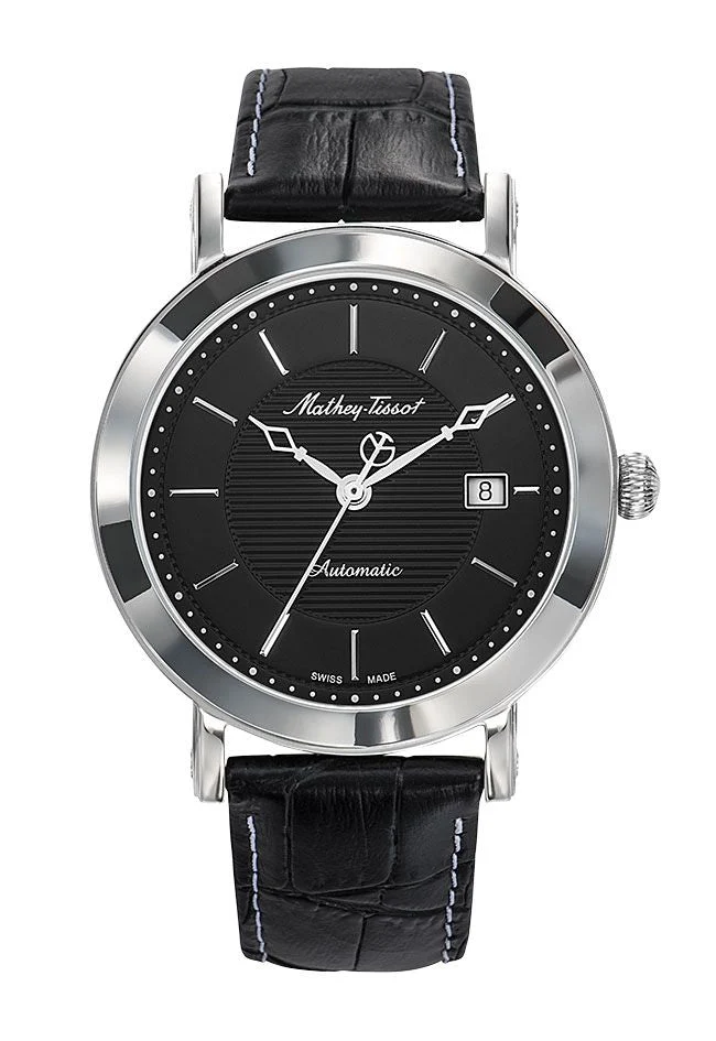 Montre Mathey-Tissot City Automatique Acier Inoxydable / Cuir Noir & Cadran Noir HB611251ATAN