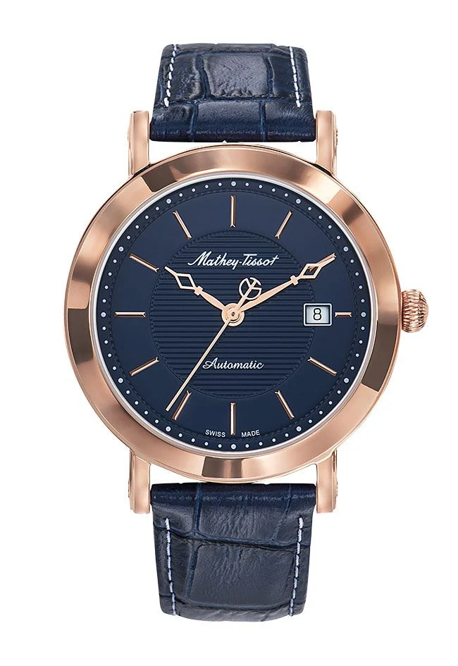 Montre Mathey-Tissot City Automatique Or rose / Cuir bleu et cadran bleu HB611251ATPBU