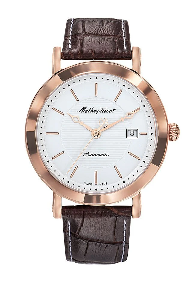 Montre Mathey-Tissot City Automatique Or Rose / Cuir Marron et Cadran Blanc HB611251ATPI