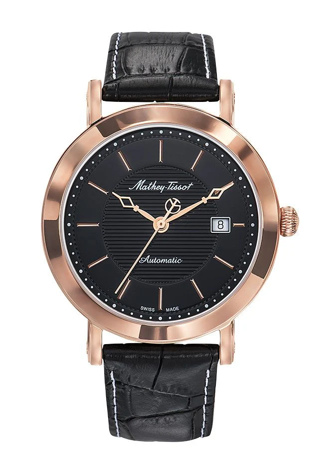 Montre Mathey-Tissot City Automatique Or rose / Cuir noir et cadran noir HB611251ATPN