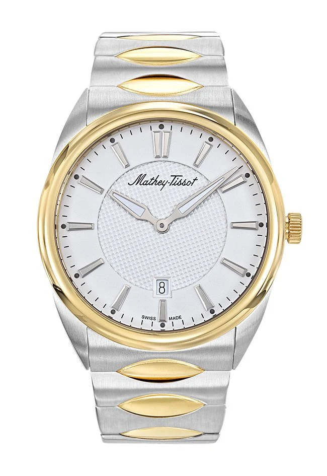 Montre Mathey-Tissot Anaconda en acier inoxydable plaqué or et cadran blanc H791BI