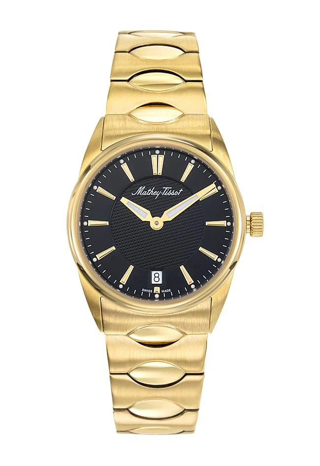 Montre Mathey-Tissot Anaconda plaquée or jaune et cadran noir D791PN