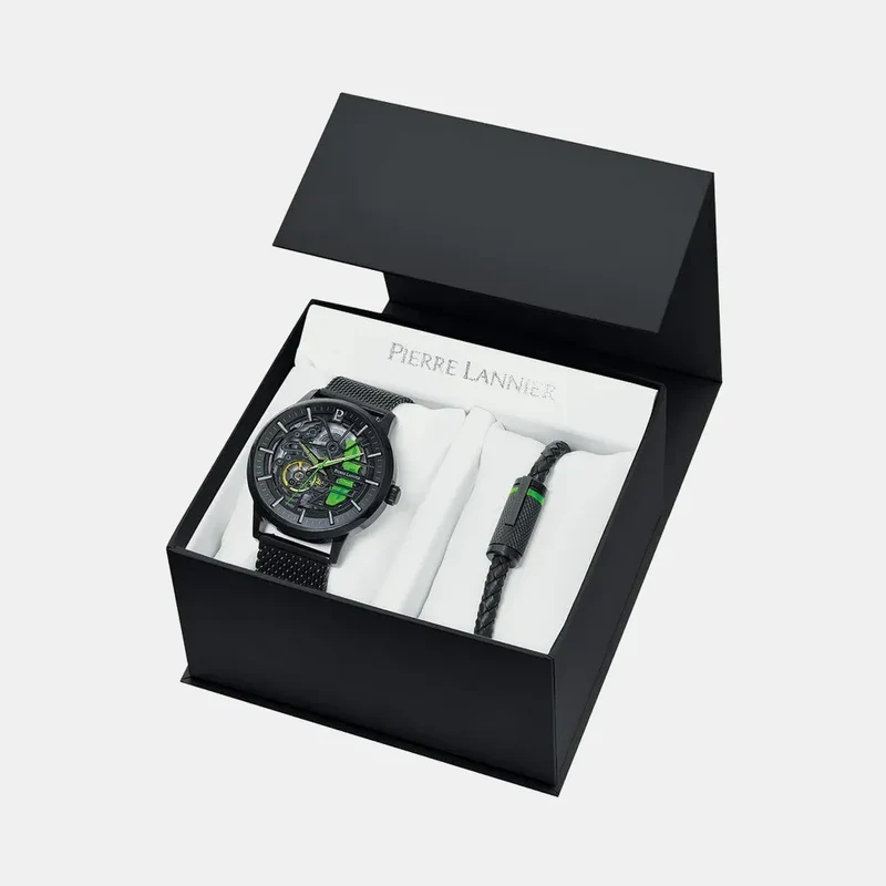 Montre PIERRE LANNIER Homme Paddock Automatique Coffret Montre et Bijoux 451F479