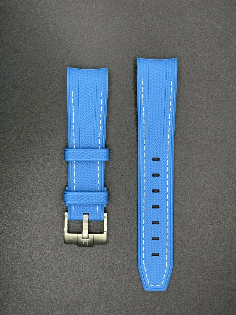 Bracelet en caoutchouc bleu coutures blanches pour MoonSwatch et montres Omega