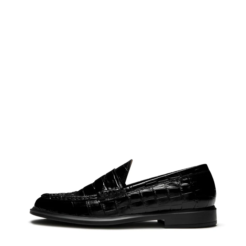 Isabel Bernard Mocassins Vendôme Blandine en cuir de veau noir croco IB51015-201-38