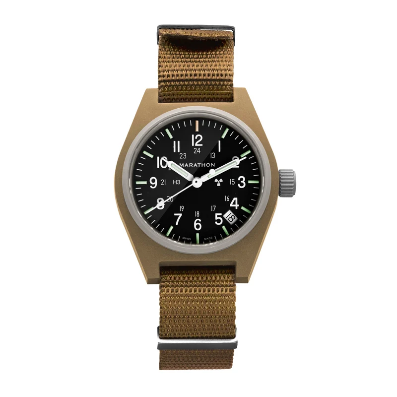 Montre Marathon 34 mm, couleur Desert Tan, quartz, usage général, avec date (GPQ)