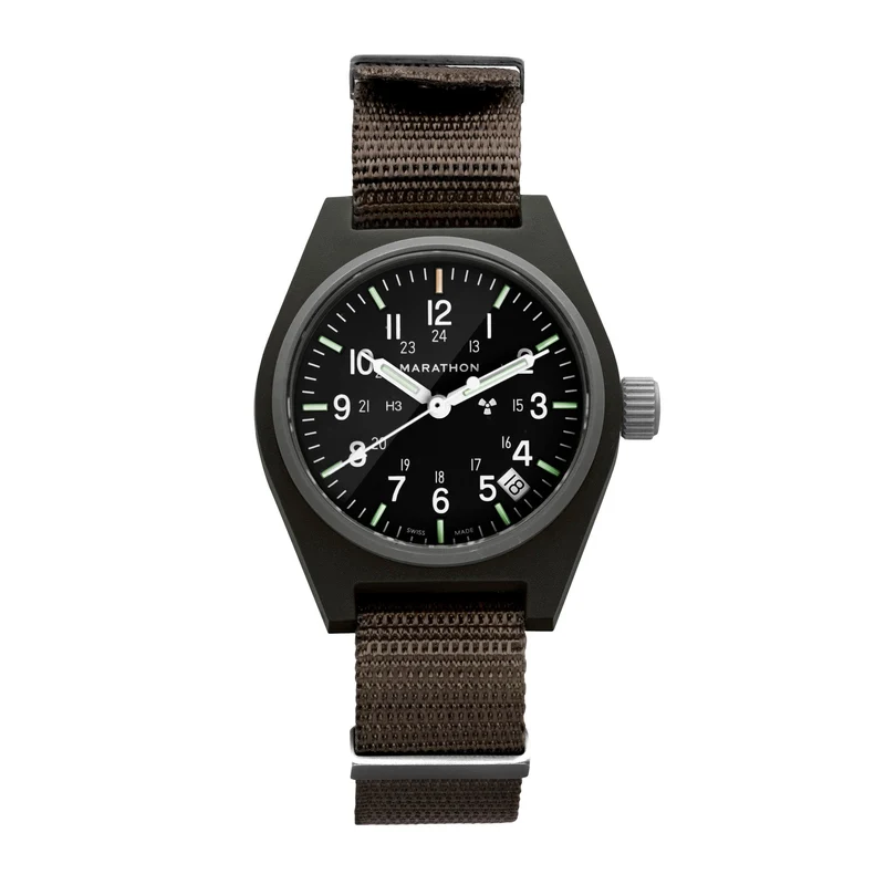 Montre Marathon 34 mm, vert sauge, à quartz, usage général, avec date (GPQ)