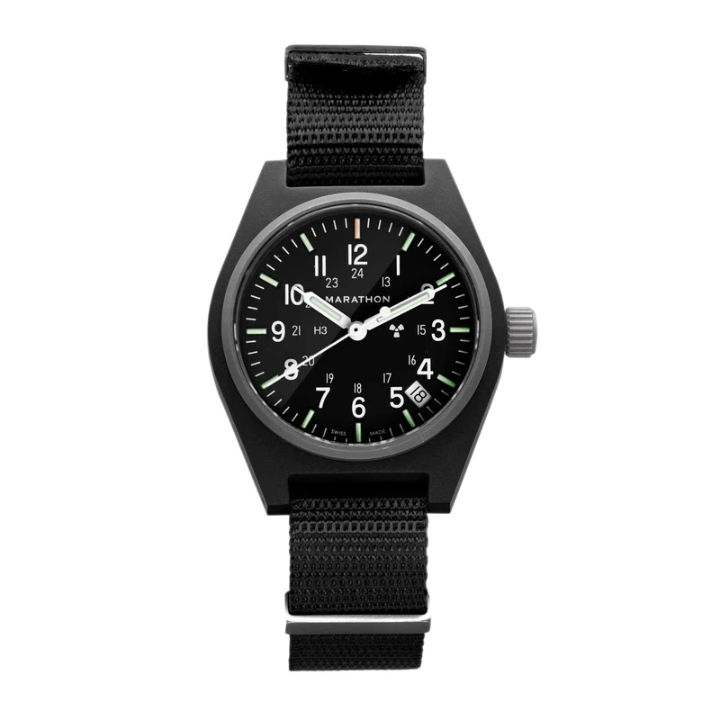 Montre Marathon 34 mm, noire, à quartz, avec date (GPQ)