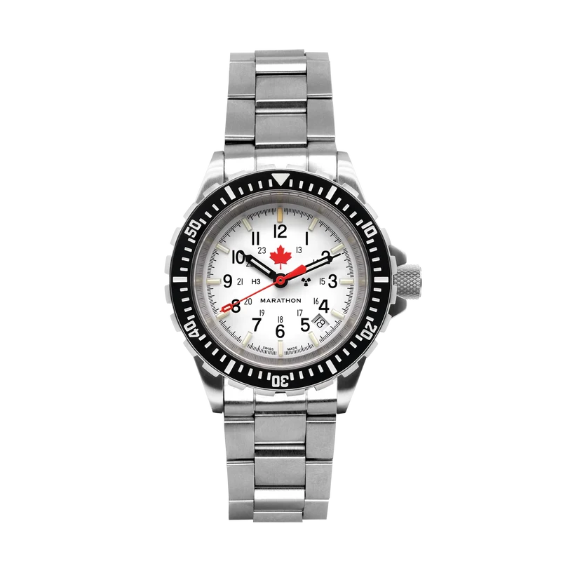 Montre Marathon 41 mm Arctic Red Maple, grande montre de plongée automatique (GSAR) avec bracelet en acier inoxydable