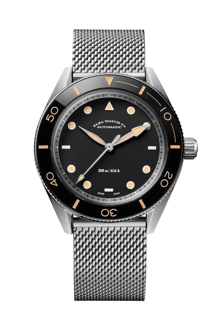 ELKA Arinis AF02W-1001 Automatique Cadran Noir et Maille Milanaise