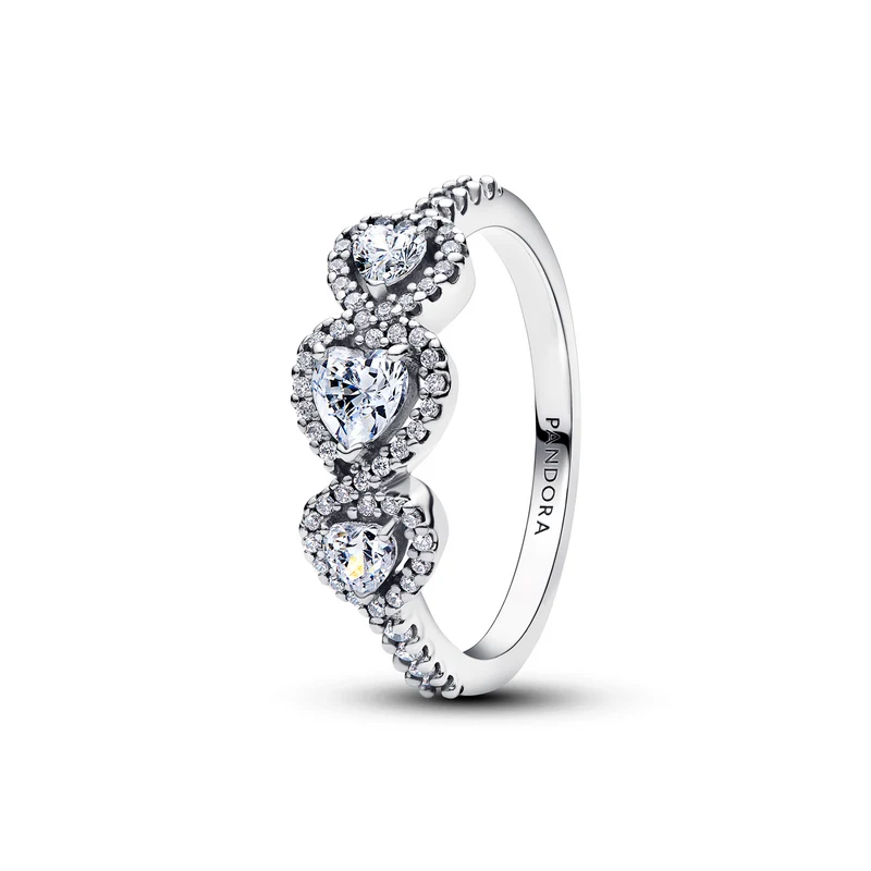 Pandora Timeless 925 Sterling Silver Halo Heart Trilogy Ring 194413C01-54