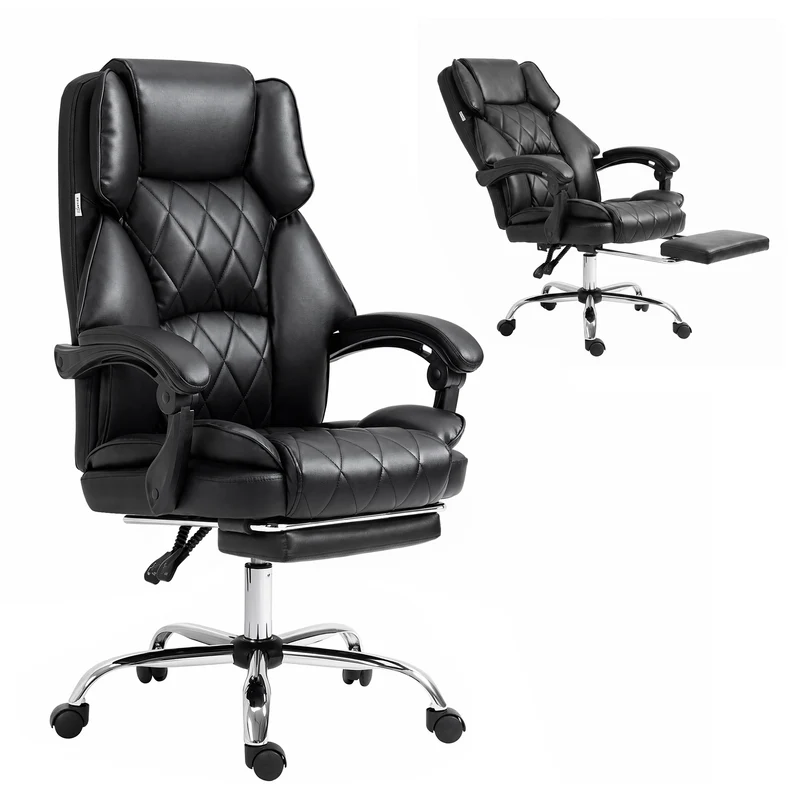 Artiss Executive Office Chair Leather Footrest (Black)