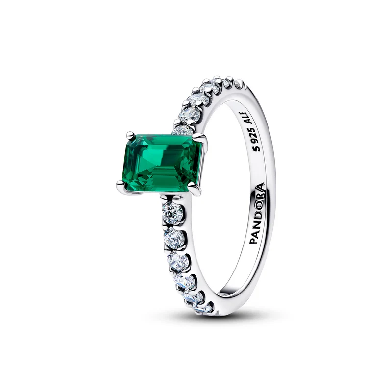 Pandora Timeless Bague Halo Rectangulaire Vert Scintillant 194506C01